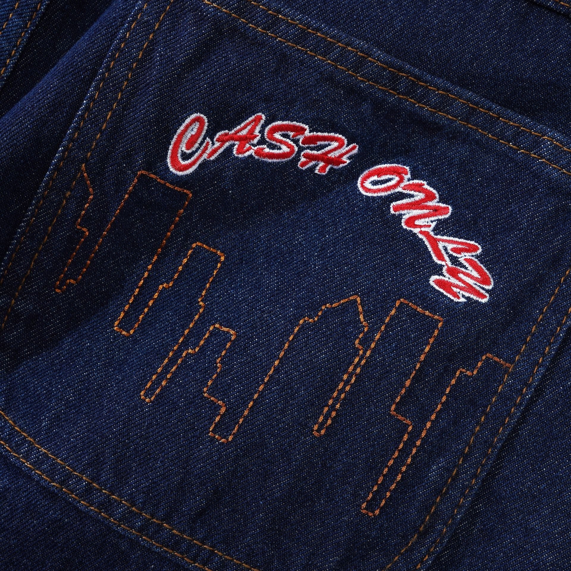 Cash Only Logo Baggy Denim Jeans Raw Indigo