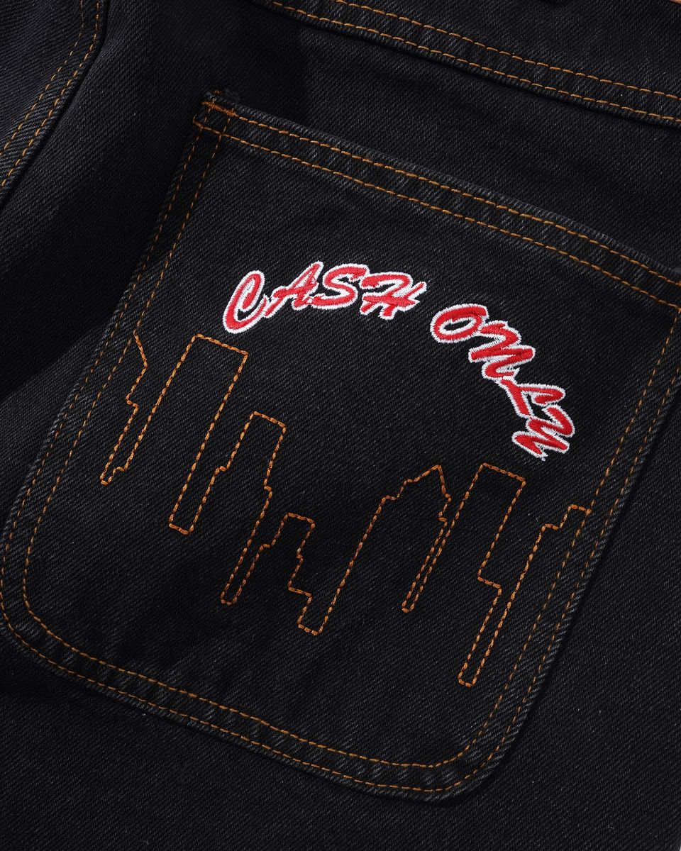 Cash Only Logo Denim Shorts Washed Black