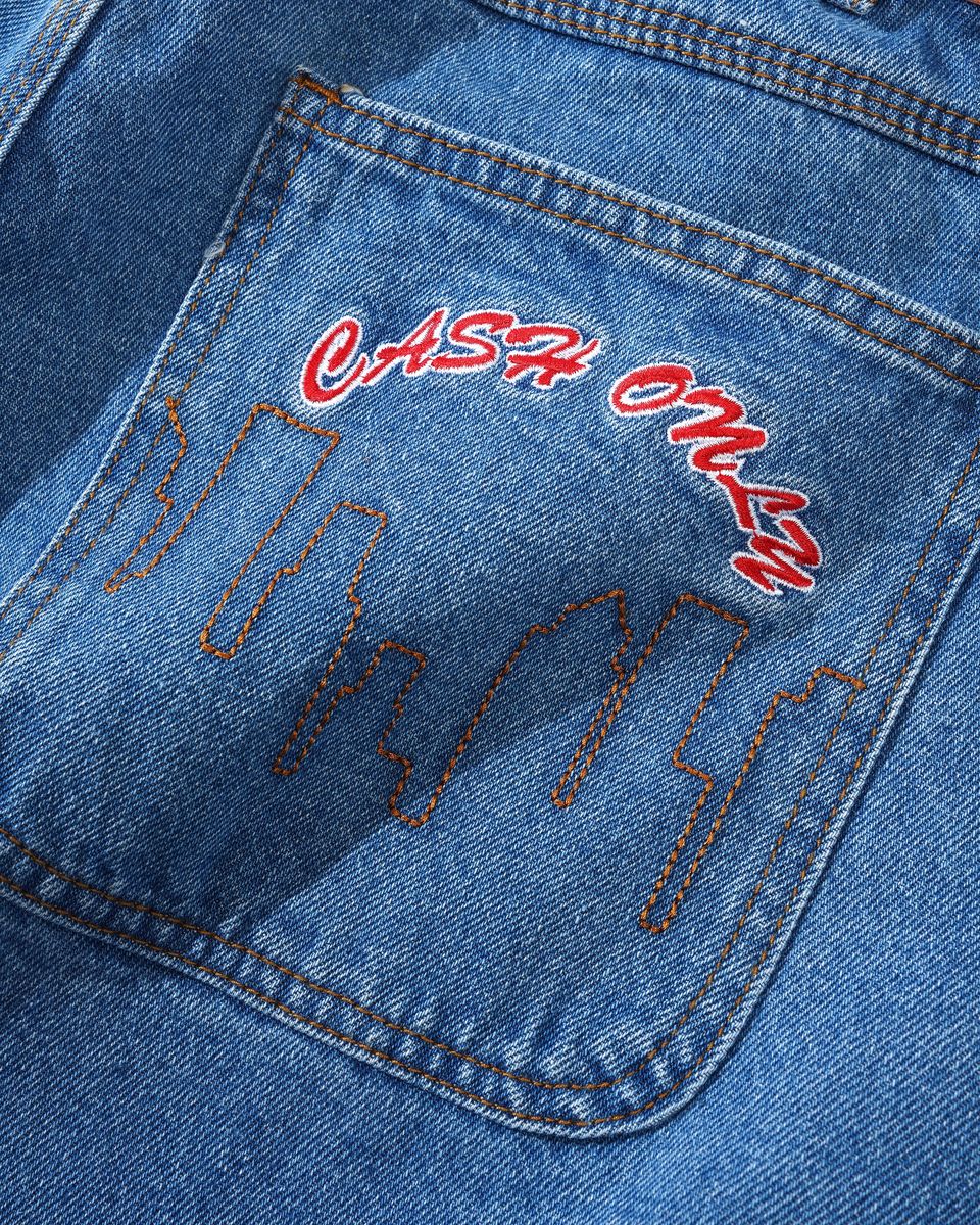 Cash Only Logo Denim Shorts Washed Indigo