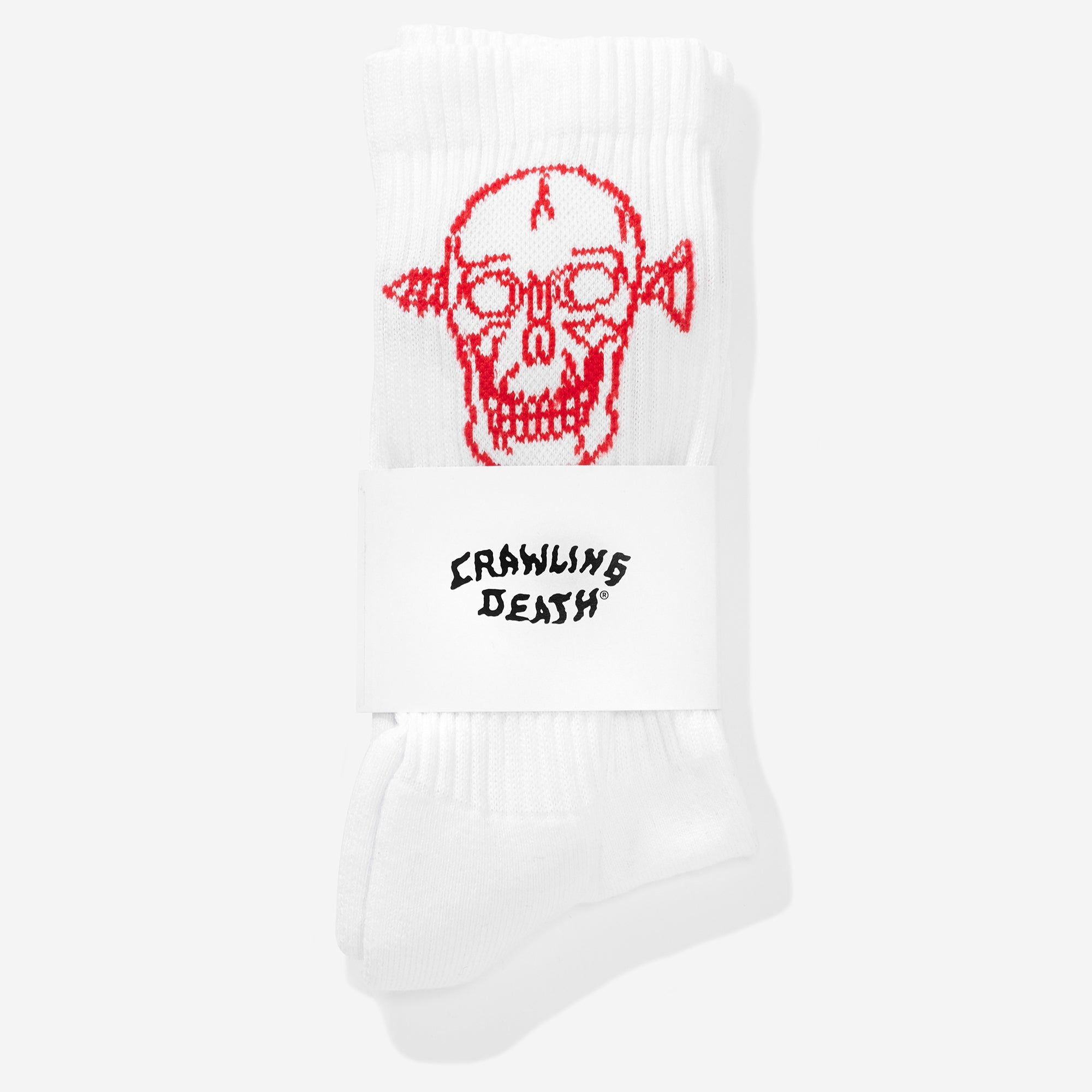 Crawling Death Screw Skull Socks White