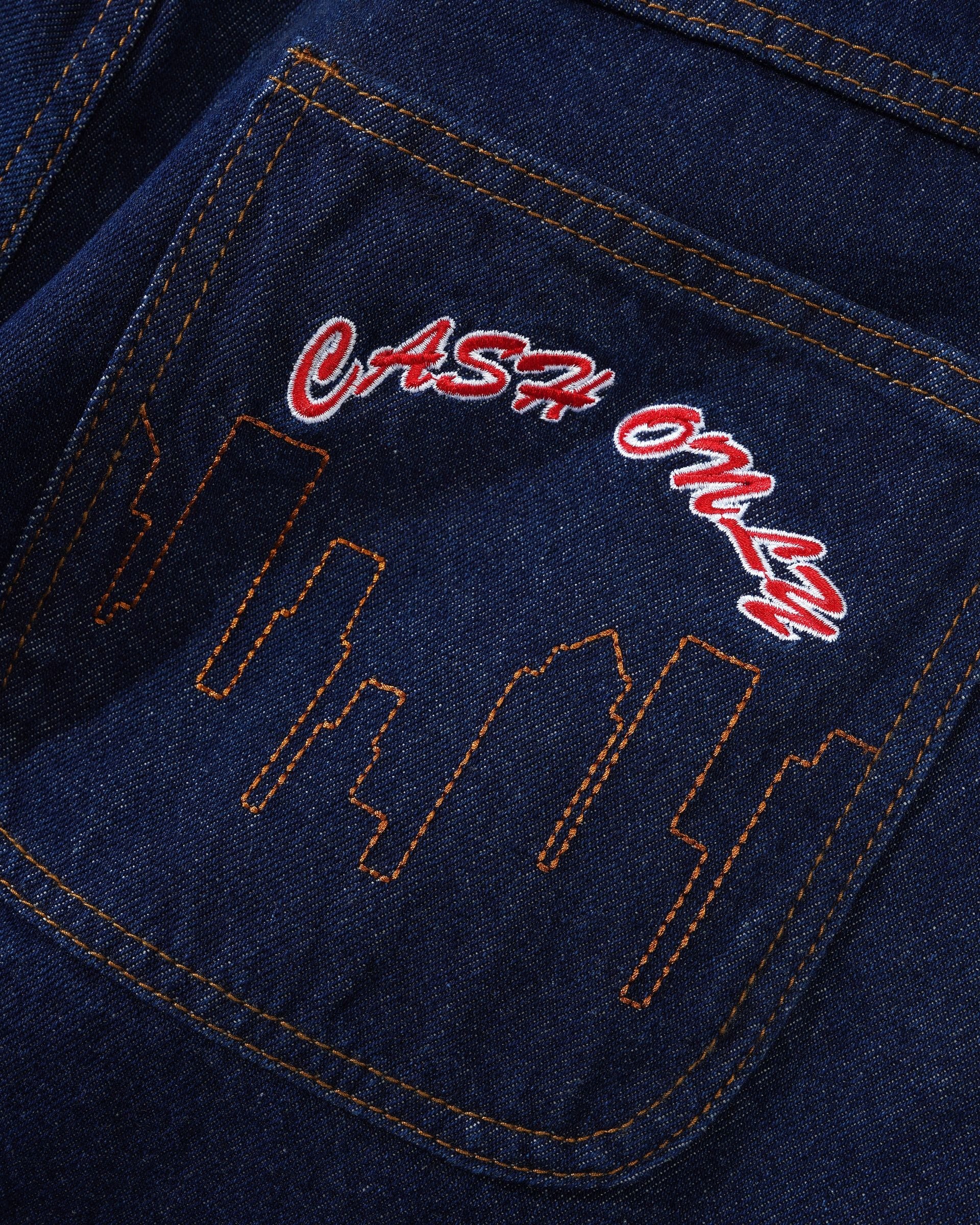 Cash Only Logo Denim Shorts Raw Indigo