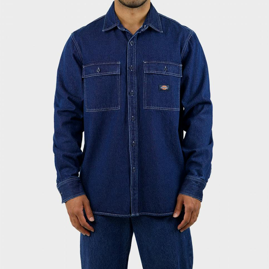 Dickies Jacinto Denim Regular Fit Button Down LS Shirt Rinsed Indigo