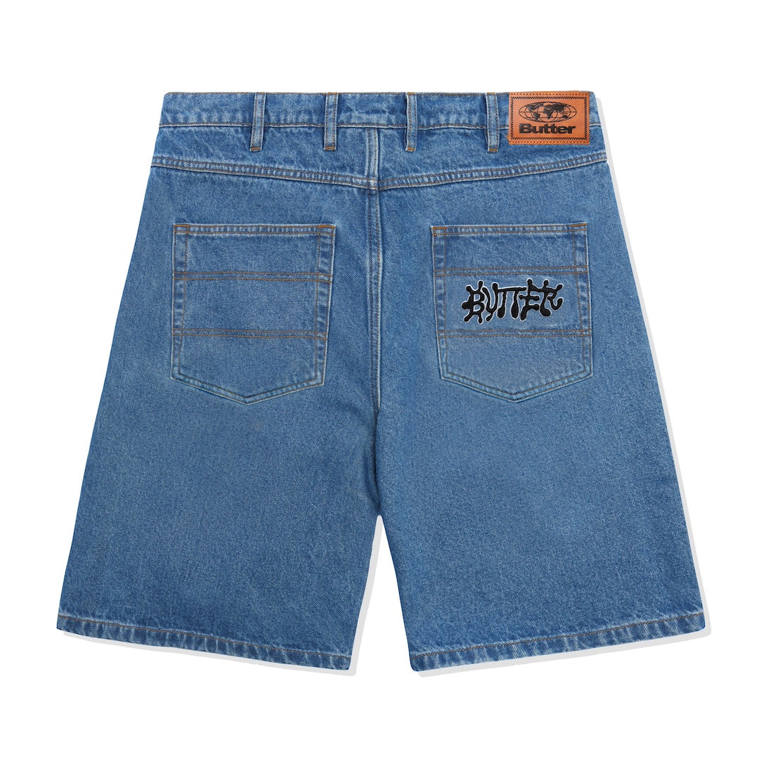 Butter Goods Ink Denim Shorts Worn Blue