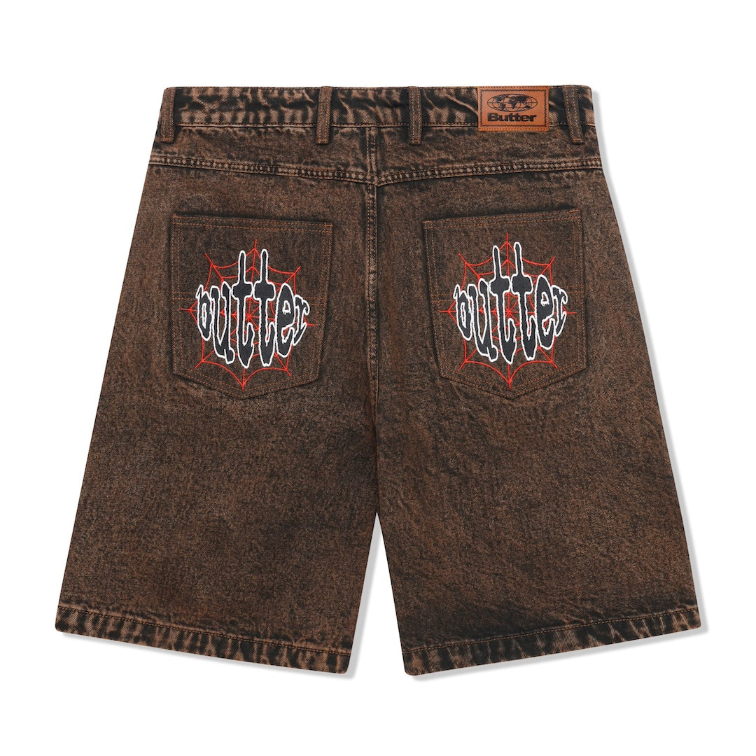 Butter Goods Spider Denim Shorts Acid Brown