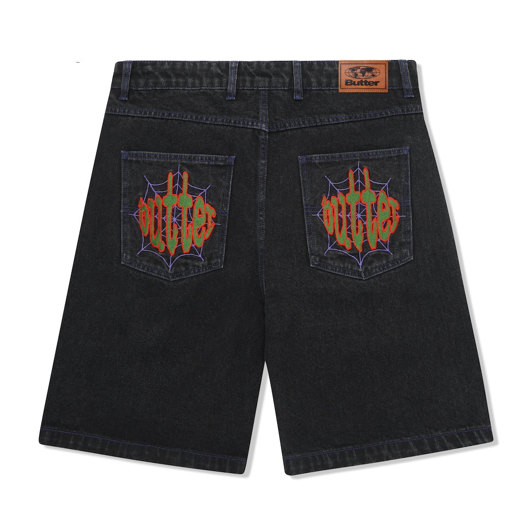 Butter Goods Spider Denim Shorts Washed Black