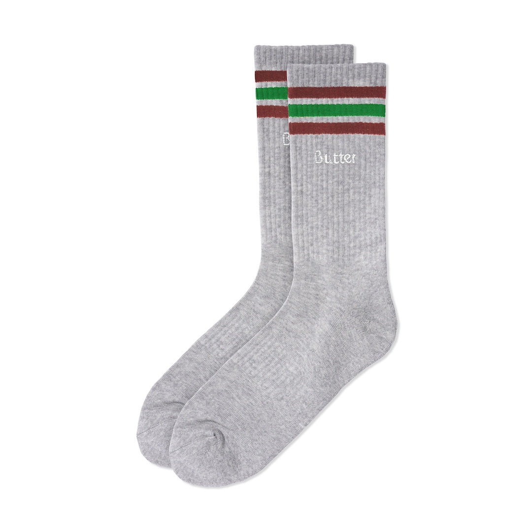 Butter Goods Stripe Socks Grey + Brown + Green