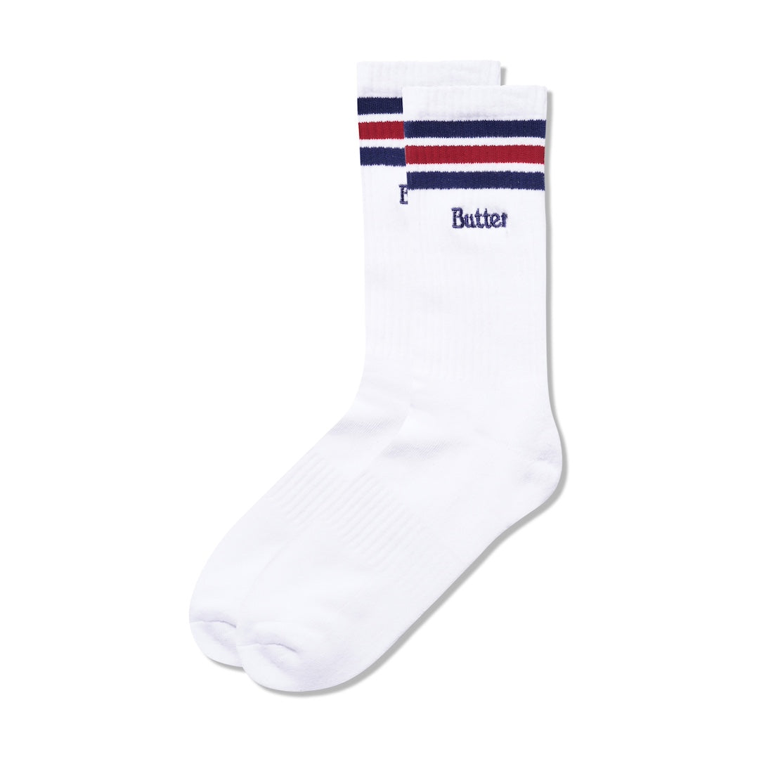 Butter Goods Stripe Socks White + Burgundy + Navy