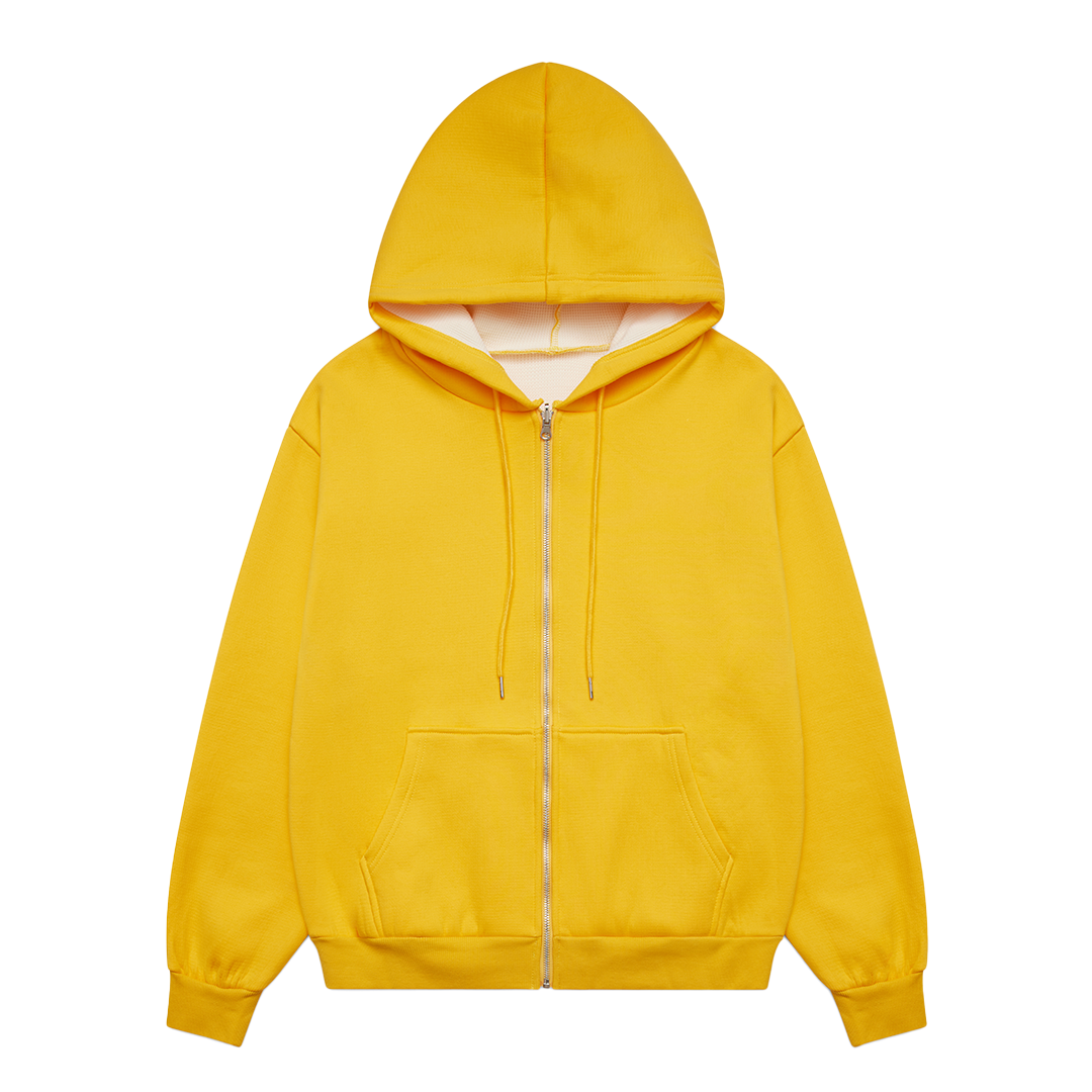 The Weather Channel Reversible Zip Up Hood Yellow + Cream Waffle