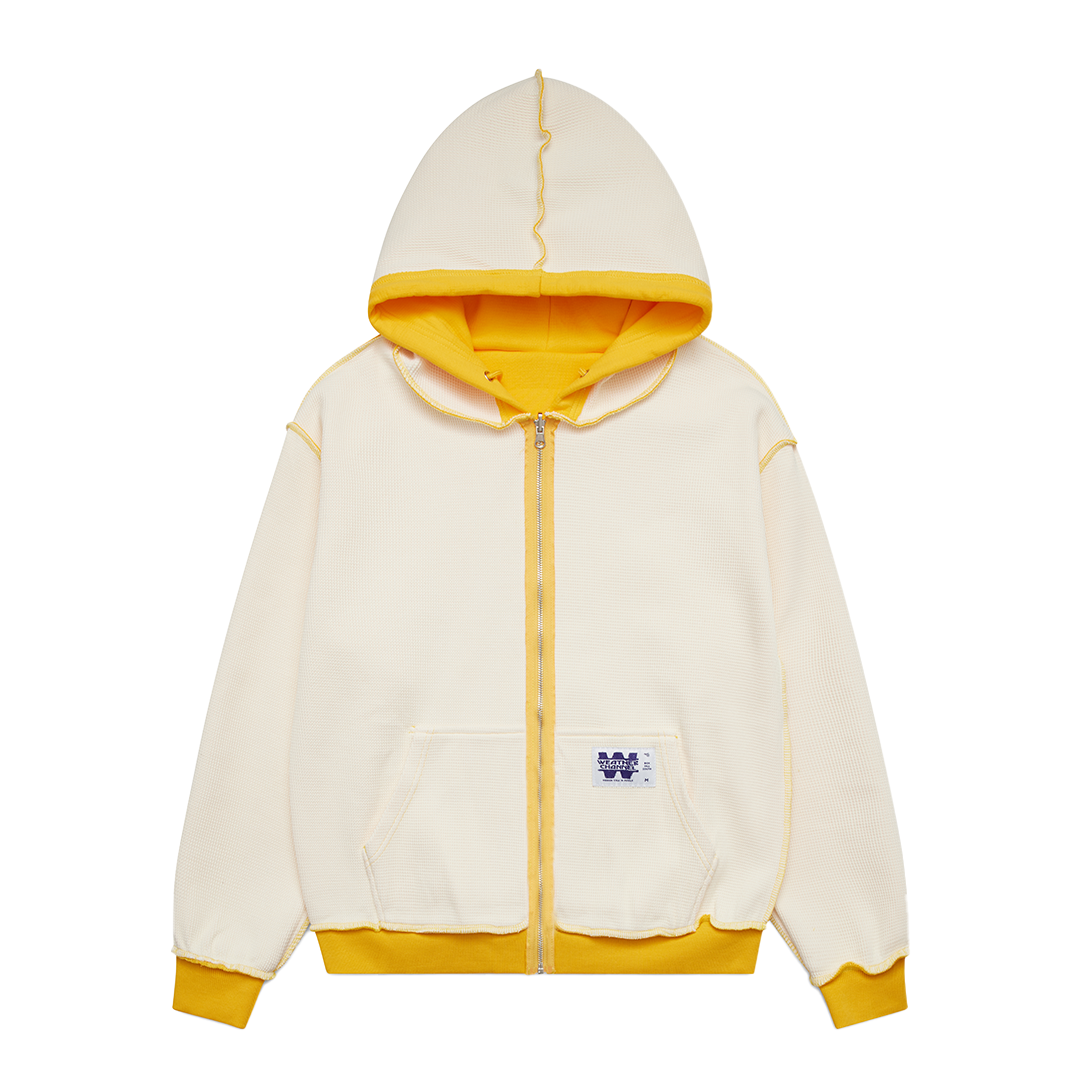 The Weather Channel Reversible Zip Up Hood Yellow + Cream Waffle