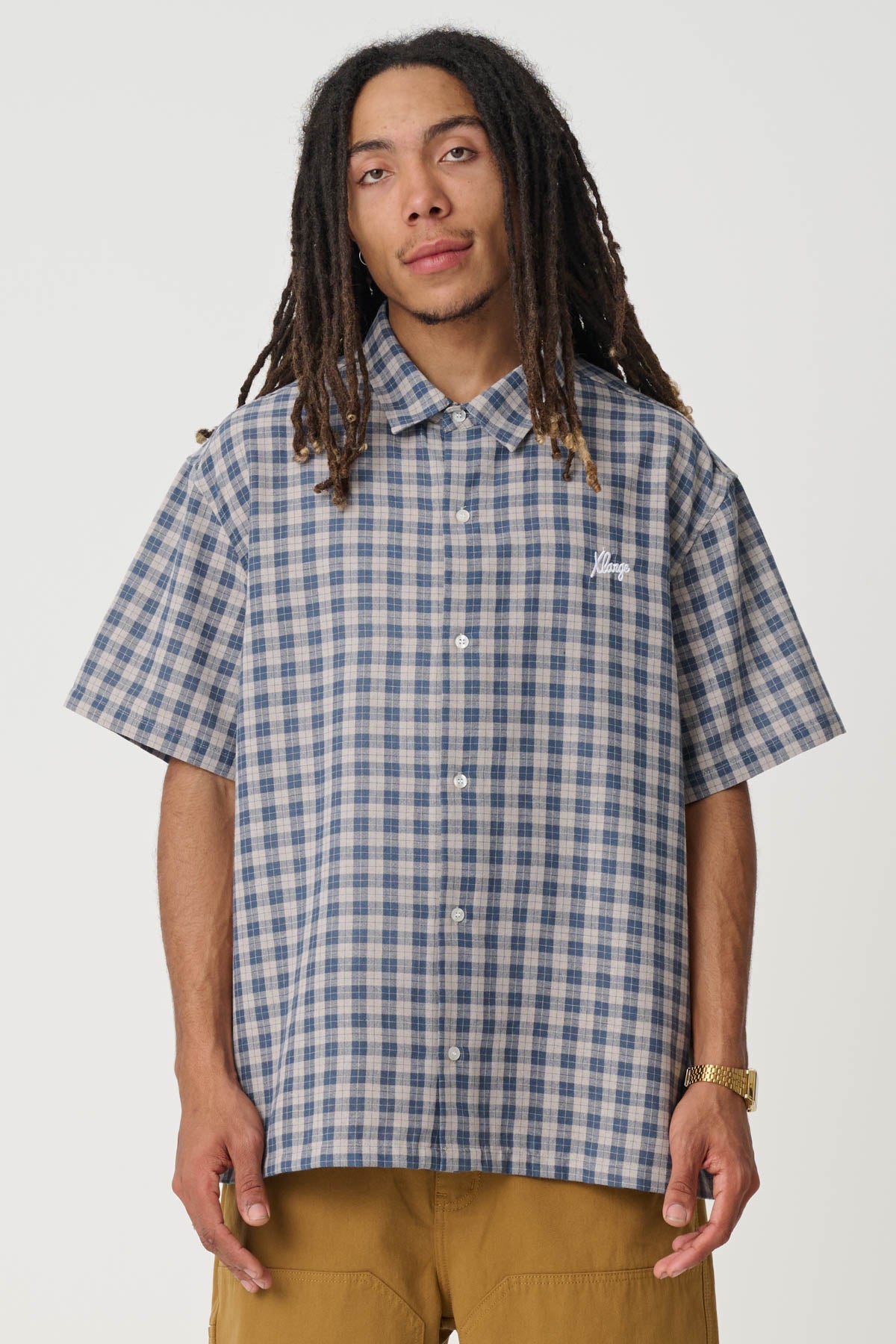 XLARGE Oxford Script SS Shirt Navy + Tan